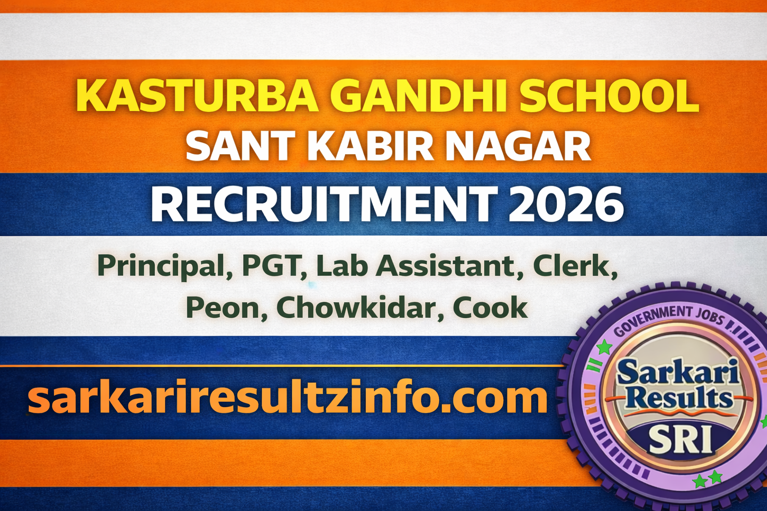 Kasturba Gandhi School Sant Kabir Nagar recruitment banner